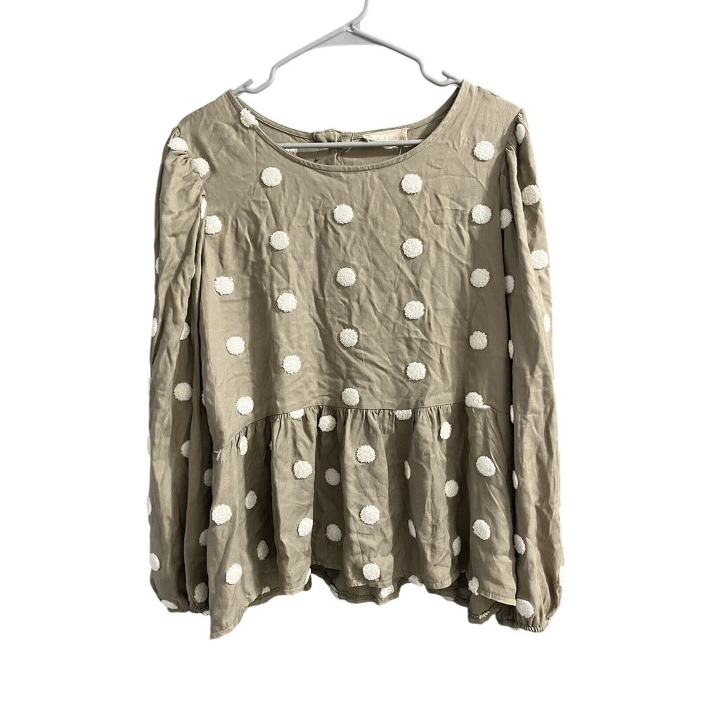 Altar'd State Women's Light Olive White Dot Tiered Top Blouse Large NEW! NWT
